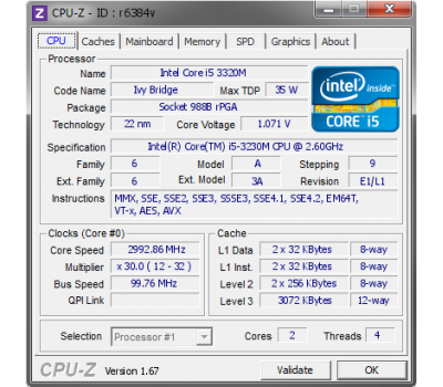 CPU Intel Core i5-3320M-2.6Ghz